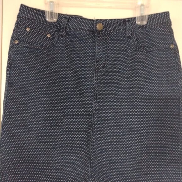 💙💙EARL JEAN DENIM SKIRT DARK BLUE W/ WHITE POLKA DOTS ZIP FRONT - Picture 2 of 7